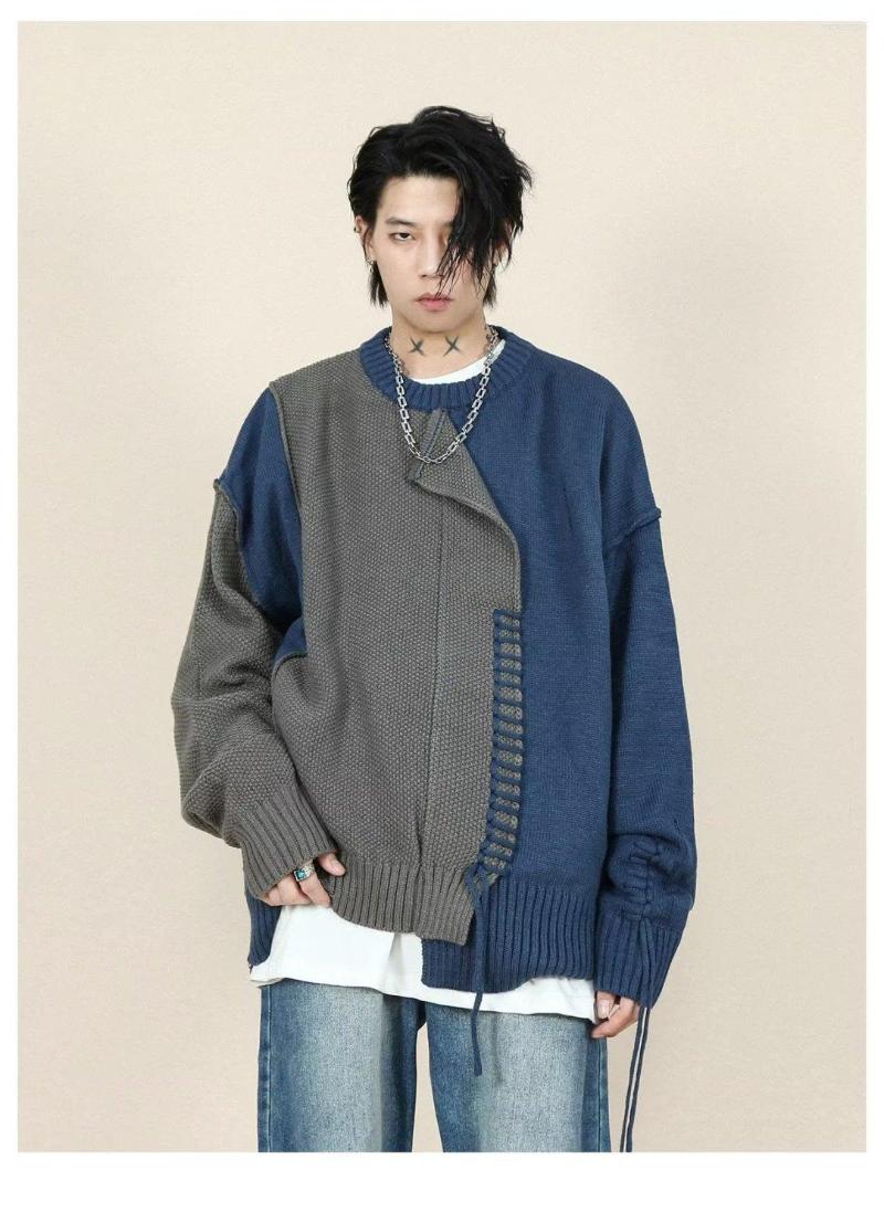 

Men's Sweaters 2023 Autumn Sweater Knitted Oversized Pullovers Korean Fashion Clothing Knit Men Harajuku Clothes Long Sleeve Tops E154, Blue
