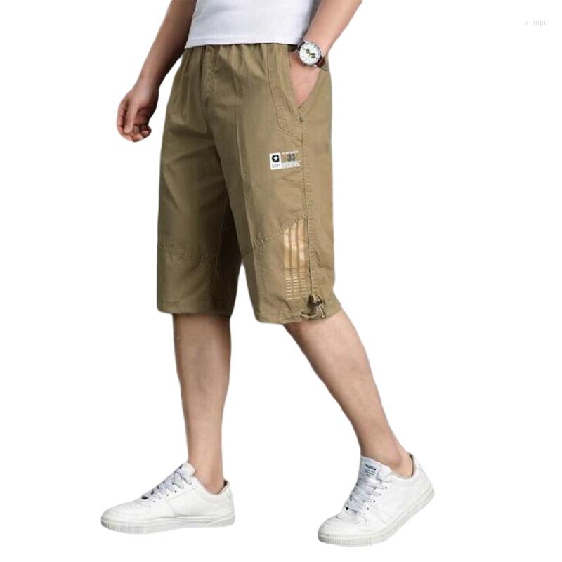 

Men's Pants Summer Men's Casual Solid Color Cargo Pant Calf-Length Elastic Multi-Pocket, Black