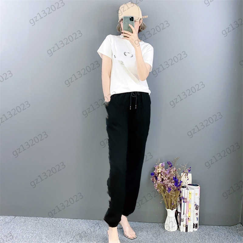 

Designer Tracksuit Two Piece Pants Brand Logo Printed Short Sleeve Cotton T-shirt Simple Casual Style Loose Sweatpants 2 Colors Women Wear Summer