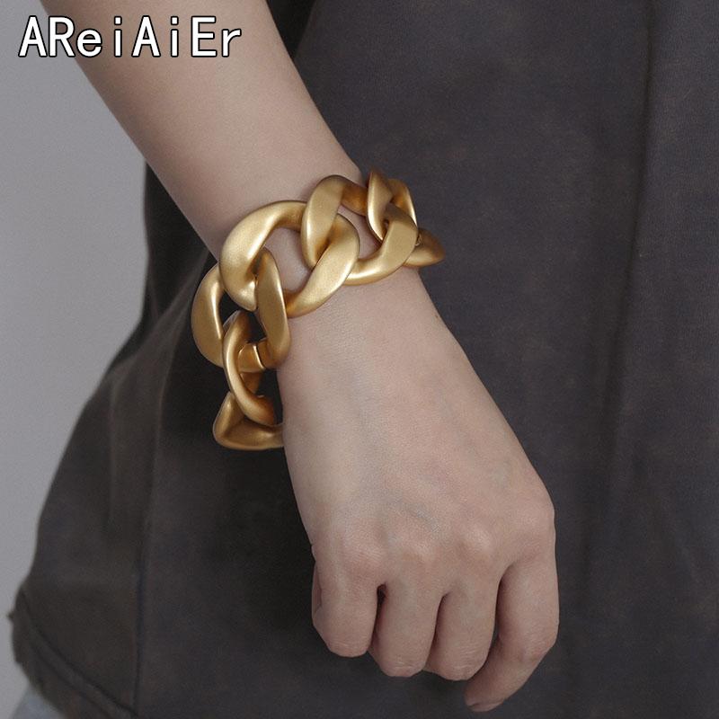 

Bangle Fashion Matte Gold Color Metal Chain Bracelet 2023 Exaggerated Hip Hop Casual Fashionable Punk Thick Chunky Party