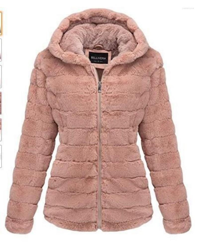 

Women' Fur Imitation Coat Female Autumn And Winter Long-sleeved Zipper With Cap Loose Type Simple Fashion, White
