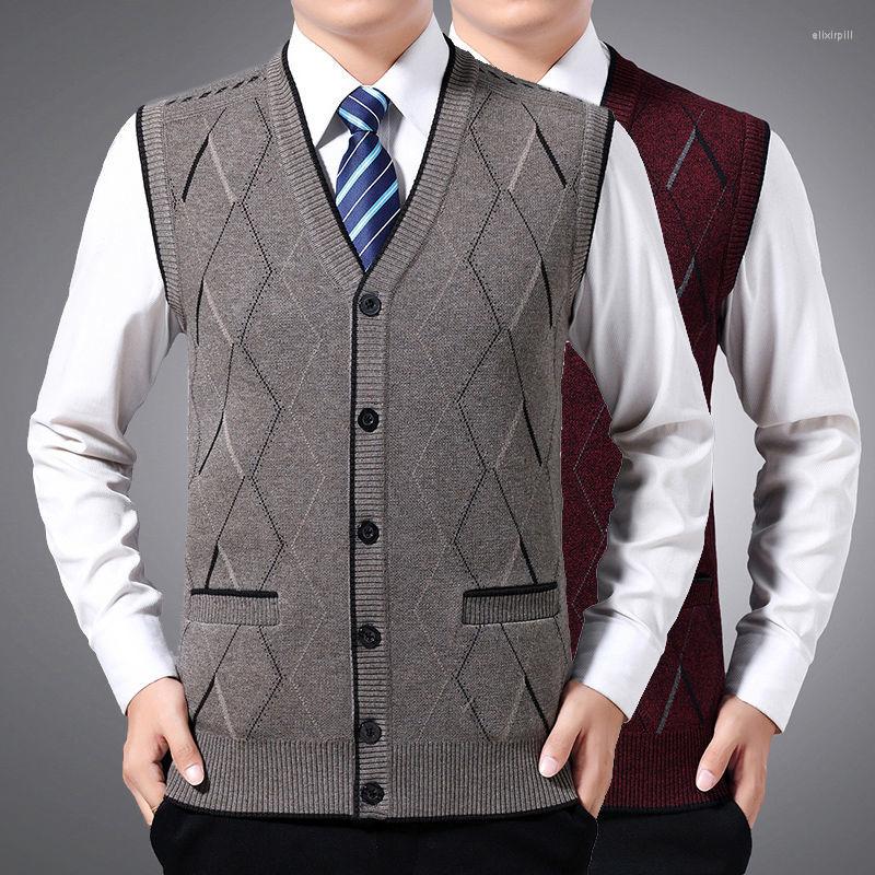 

Men's Vests Men's Vest Sweater Sleeveless Button Knitwear Coat For Men V Neck Cardigan Outwear Winter Warm Tops Male 2023 C26, Red