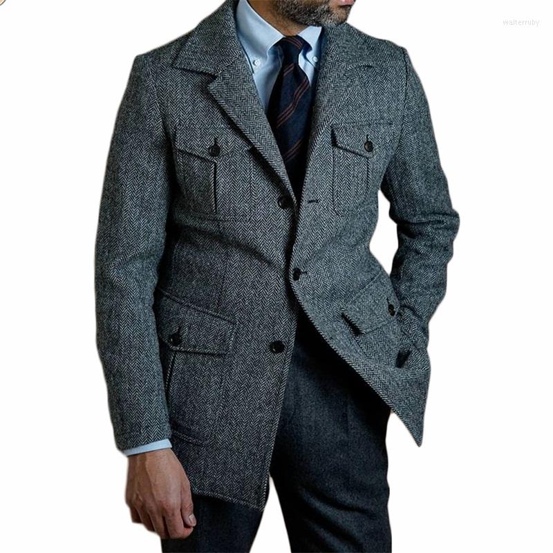 

Men's Suits Formal Men Herringbone Handsome Custom Made Man Coat Single Breasted Lapel Casual Business Jacket, Black