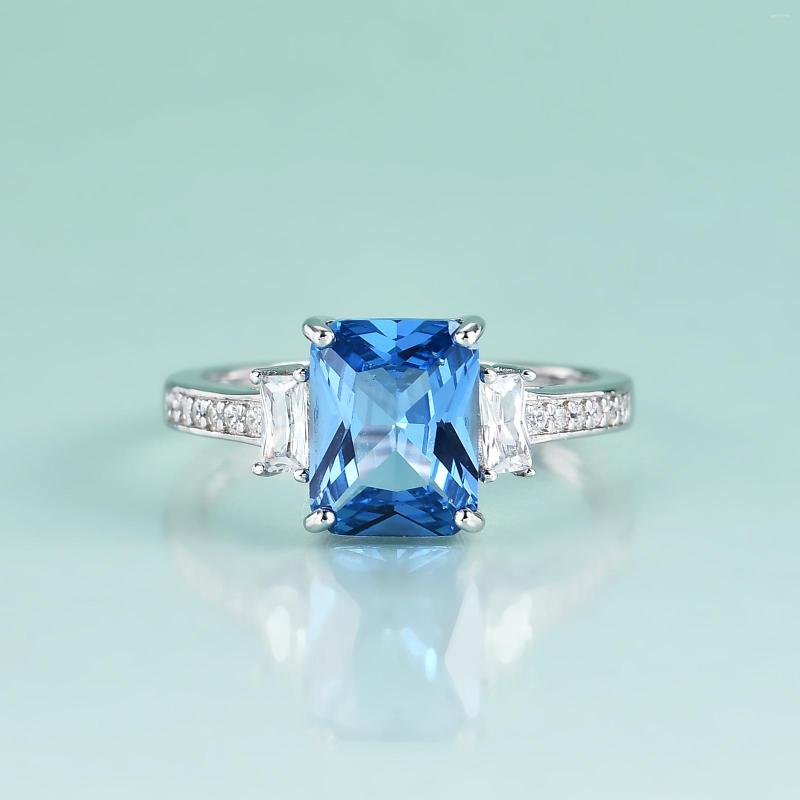 

Cluster Rings Gem's Beauty 925 Sterling Silver Lab Blue Spinel Emerald Cut Center Stone Triology For Women Luxury Fine Jewelry