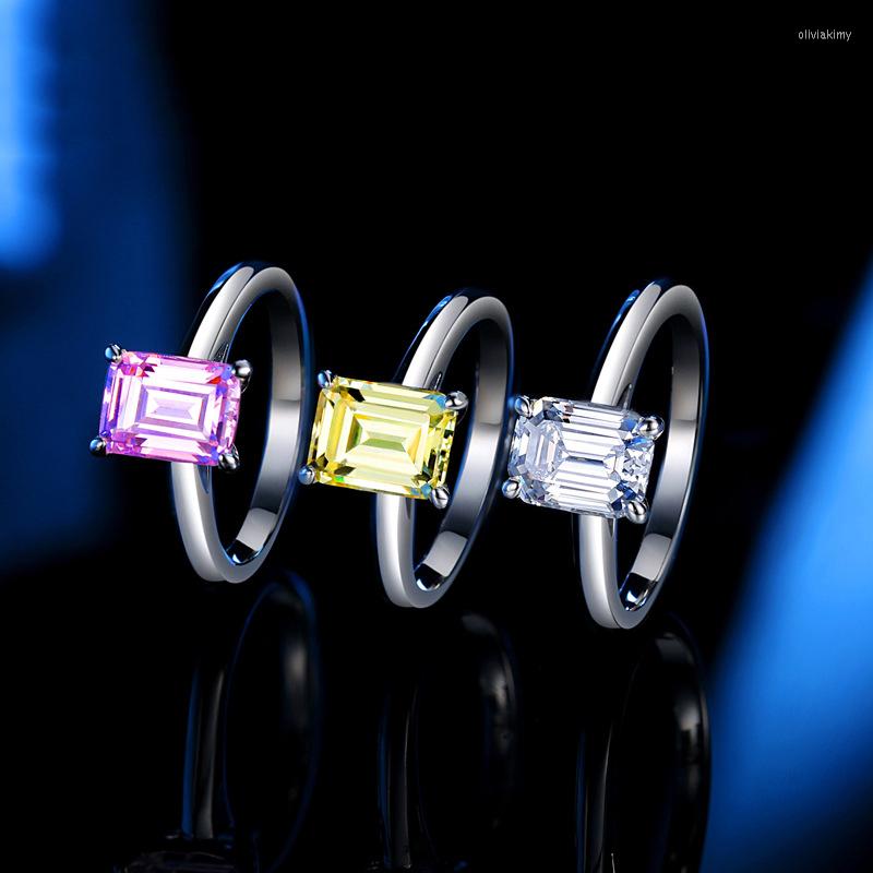 

Cluster Rings BOEYCJR S925 Silver 7A Zircon Emerald Cut 2ct 6 8mm Fine Jewelry Elegant Diamond For Women Engagement Gift Anillo