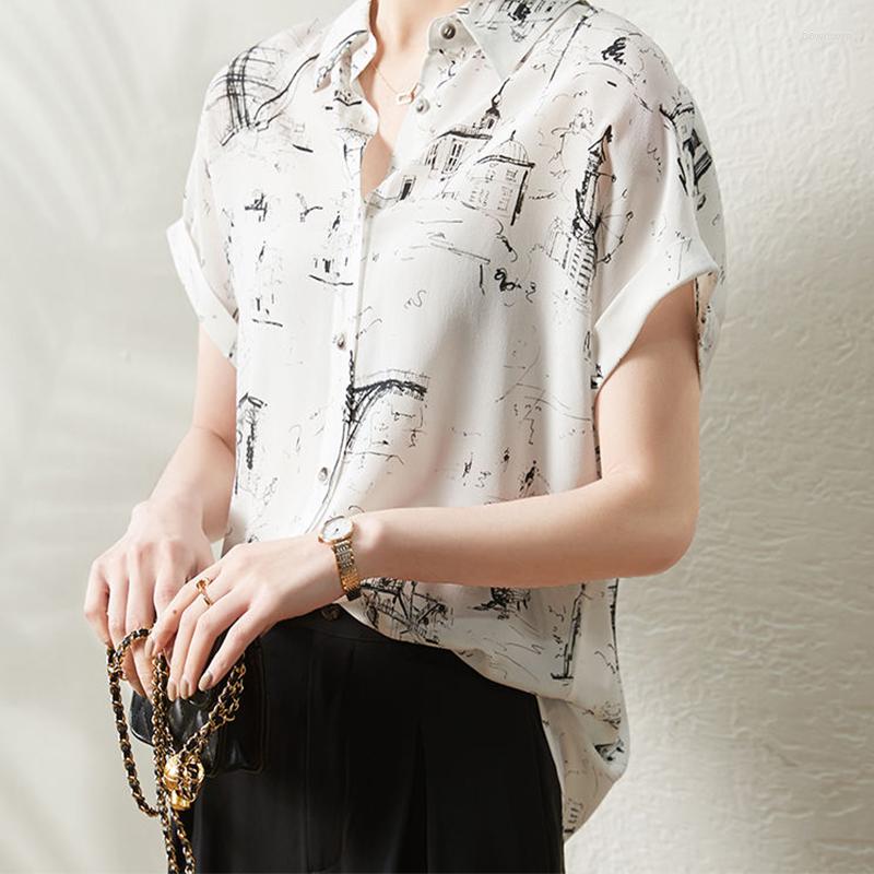 

Women's Blouses 2023 Fashion Blouse Print Office Lady Simple Loose Korean Summer All-match Bat Sleeve Single Row Multi Button Shirt, Picture color