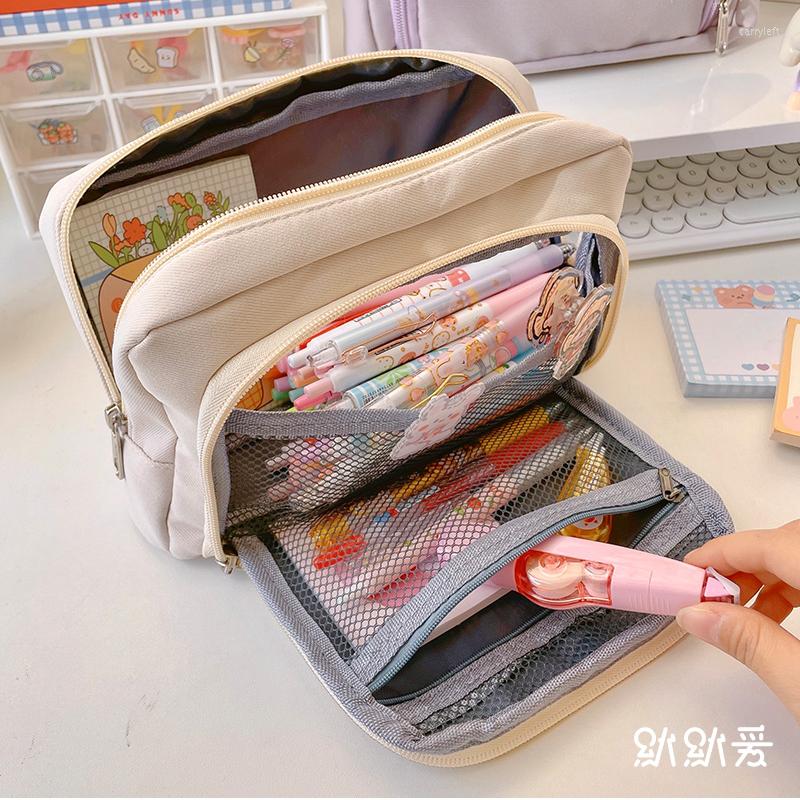 

Cosmetic Bags Large Capacity Pen Bag Pencil Case Solid Color Multifunctional Stationery Student Cute Girls School Supplies, Purple