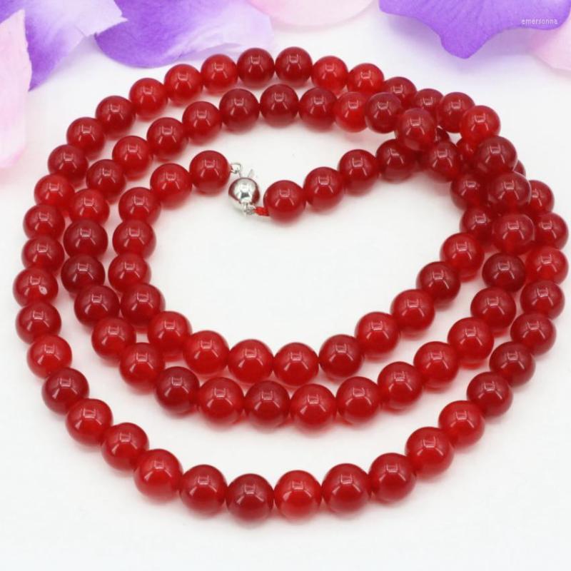 

Chains 10mm Round Natural Stone Red Chalcedony Jades Beads Long Chain Necklace For Women Prom Weddings Party Gifts Jewelry 34inch B3210