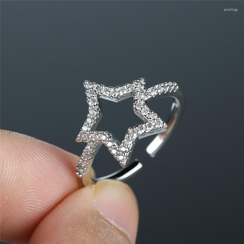 

Wedding Rings Vintage Hollow White Zircon Ring Female Cute Star Opening Classic Silver Color Engagement For Women Jewelry