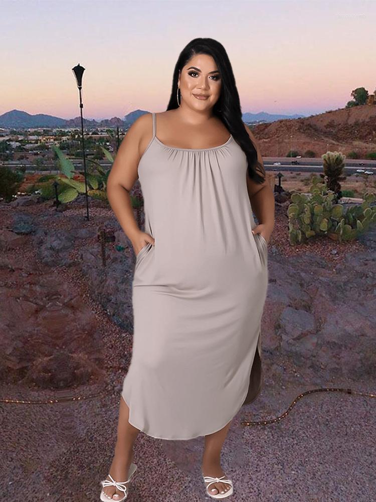 

Plus Size Dresses Summer Women 2023 Sling Midi Dress  Elegant Backless Sexy Trendy Wholesale Bulk Drop, Yellow