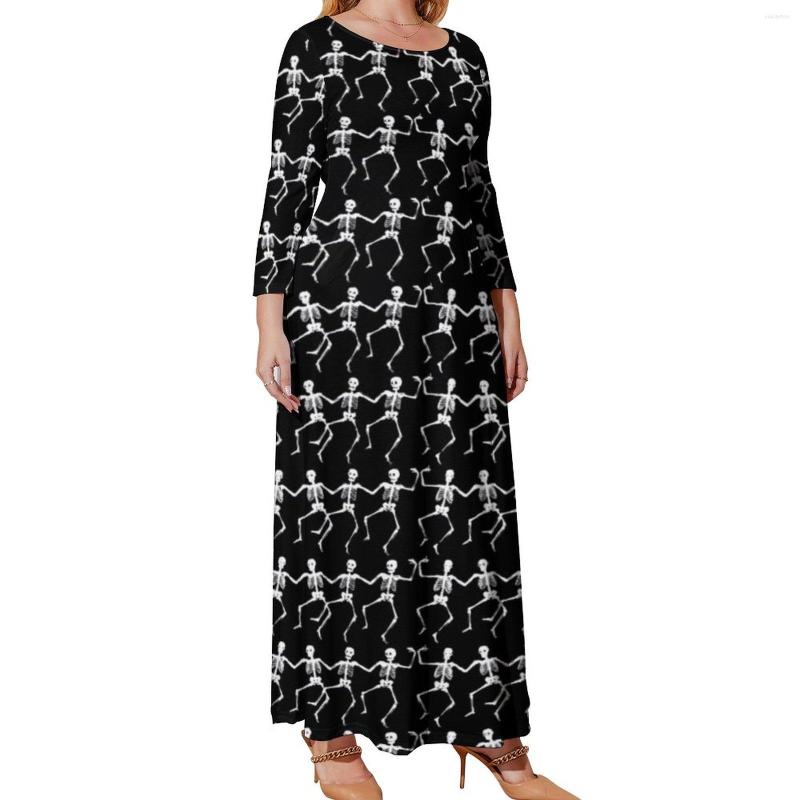 

Plus Size Dresses Dancing Skeleton Dress Halloween Print Graphic Bohemia Long-Sleeve Fashion Long Maxi Sexy Vestido 4XL, Style-1