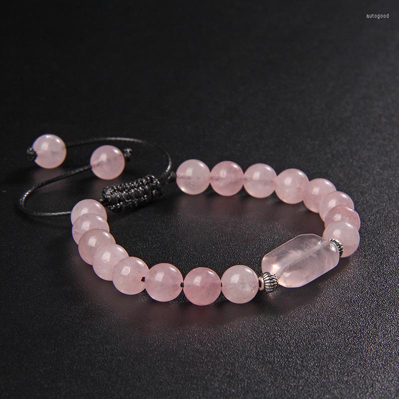

Strand Wholesale Reiki Healing Pink Rose Powder Crystal Quartz Natural Stone Beads Bradied Bracelet Women Girls Energy Jewelry Gifts