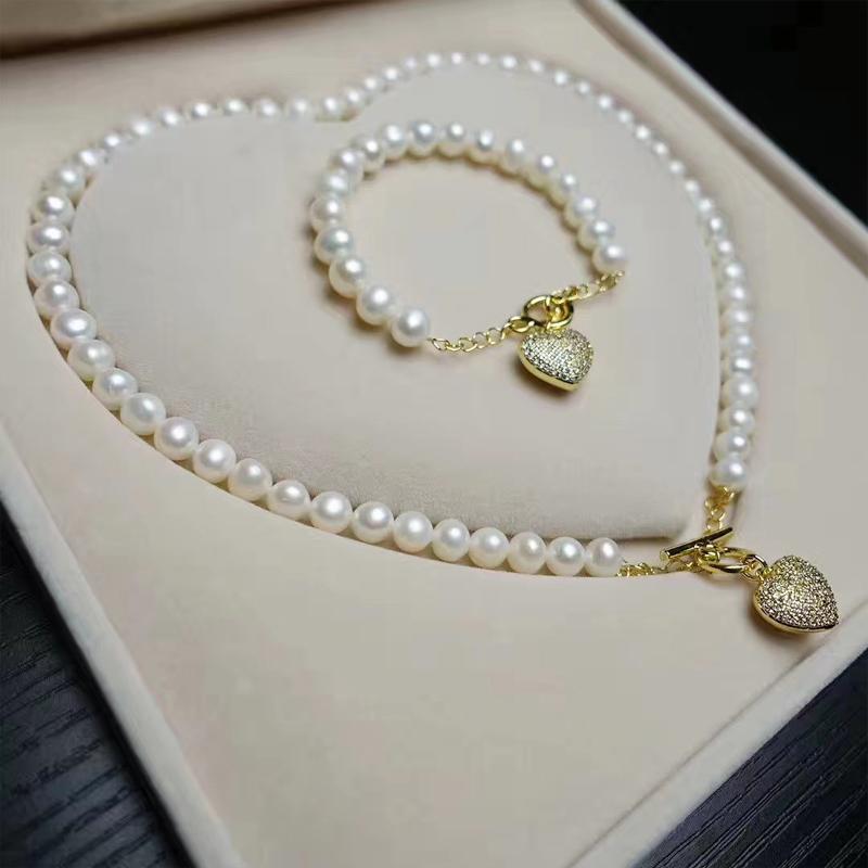 

Pendant Necklaces One Set White Freshwater Pearl Near Round 8-9mm 18inch Bracelet 8inch Wholesale Nature Beads FPPJPendant