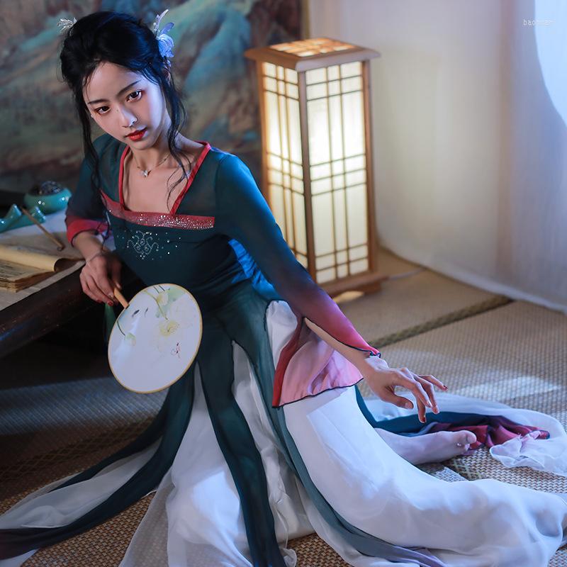 

Stage Wear 2023 Classical Dance Modified Hanfu Wide-leg Pants Practice Suit Oriental Performance Set G38, Color1 skirt