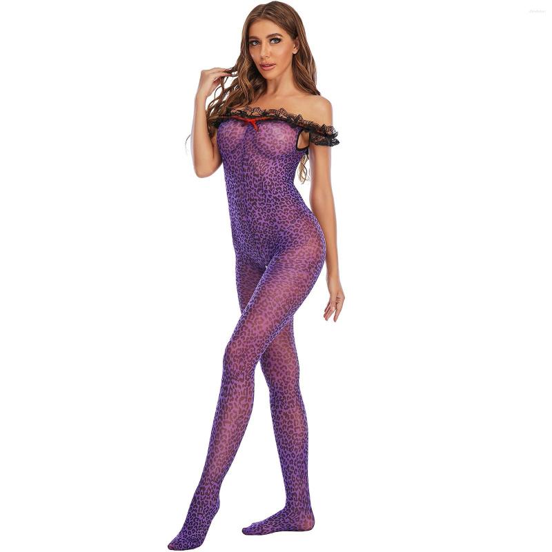 

Women's Panties Women Sexy Leopard Print Lingerie Lace One-Piece Stockings Underwear For, Purple