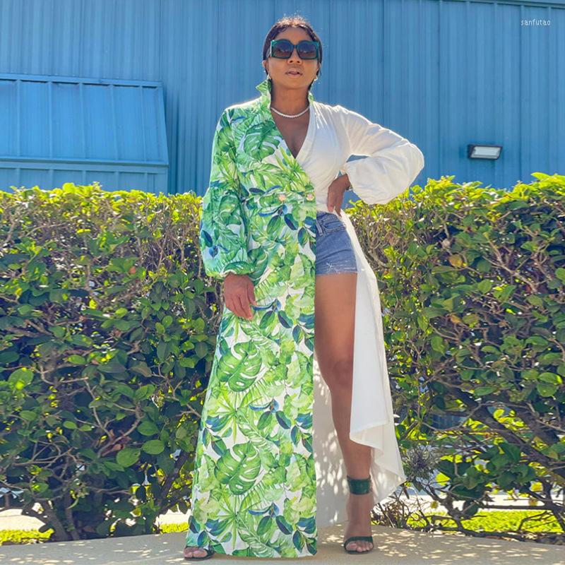 

Plus Size Dresses Maxi For Women Elastic Waist Long Sleeve Patchwork Casual Big Shirt Dress Drop Wholesale, Green