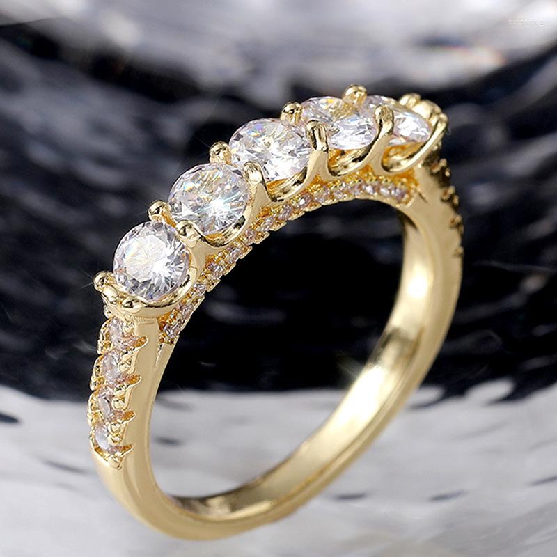 

Wedding Rings Shining Crystal Stone Engagement Ring Dainty Yellow Gold Color Vintage Female White Round Zircon For Women