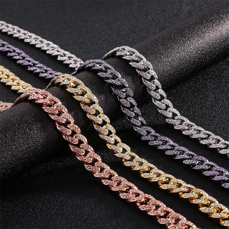 

Chains Iced Out 13mm Purple Miami Cuban Necklaces Micro Paved Rhinestone Crystal Bling Hip Hop Chain Fashion Jewelry GiftChains
