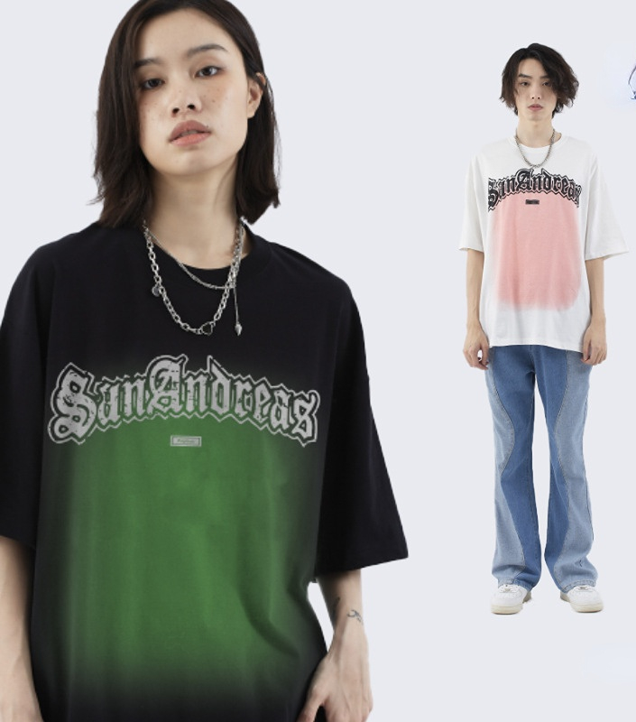 

Men's T-Shirts Men's Summer New Tide Alphabet Print Cotton High Street Crewneck Couple Tide Brand Short Sleeve T-shirt, Aspic