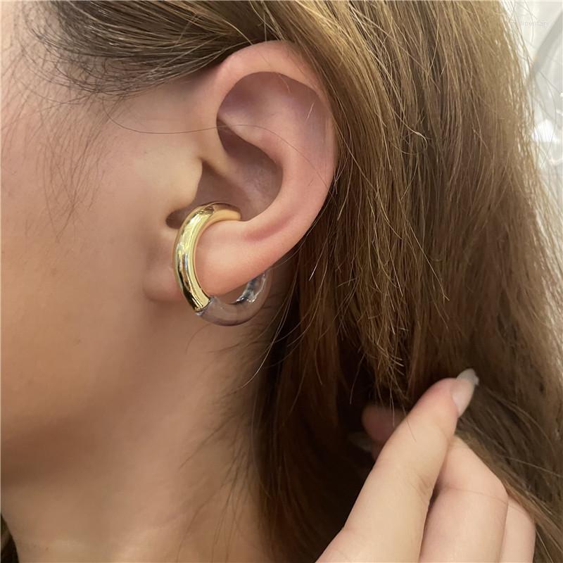 

Backs Earrings Gold-plated Brass Circle C Clip For Women Elegant Personality Resin Non Piercing Lady Charms Fashion Jewelry