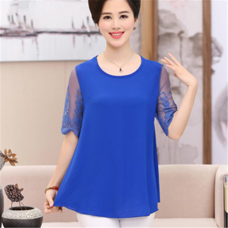 

Women's Blouses & Shirts Middle Aged Women Casual Lace Blouse 2023 Summer Solid Color Loose Shirt Work Wear Blusas Feminina Tops Plus Size 5, Blue