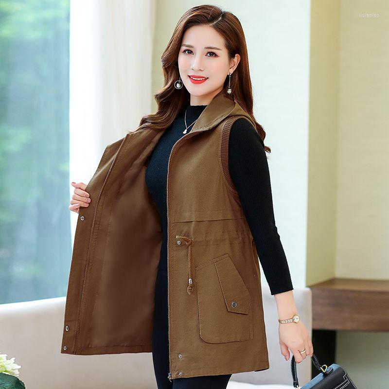 

Women's Vests 2023 Women Vest Spring Hooded Fashion Waistcoats Loose Ladies Mid-length Sleeveless Windbreaker Jacket 5XL Trench Coat E224, Black