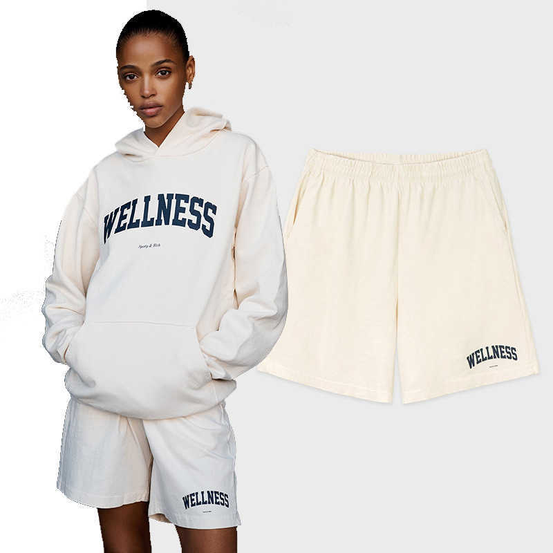 

Women Designer Sporty & Rich Shorts Letter Medium Waist Cotton Shorts Casual Pants, Creamy-white