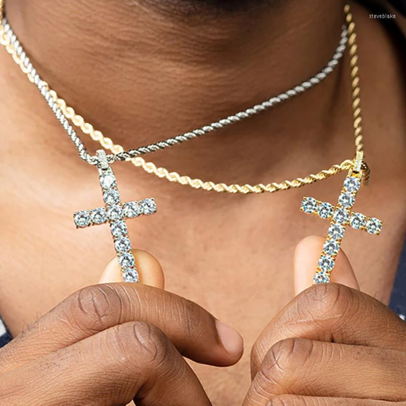 

Pendant Necklaces HipHop Cross Necklace For Men Iced Out Zircon Women Chain Choker On Neck Punk Jewelry Accessories OHP003