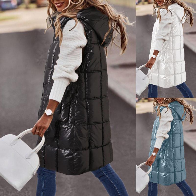 

Women's Vests Women Coat Winter Warm Long Hooded Jacket Women's Cotton Pad Vest Female Down Puff Outerwear Sleeveless Waistcoat, Wh
