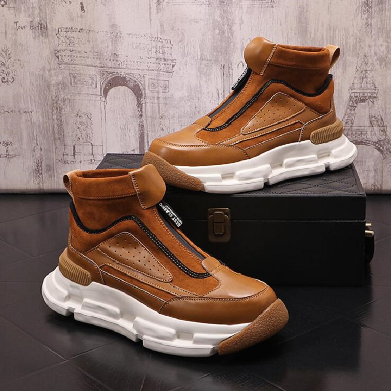

Fashion High Help Boots For Men Suede Patchwork Thick Bottom Loafers Sports Walking Sneakers D2a15, Black