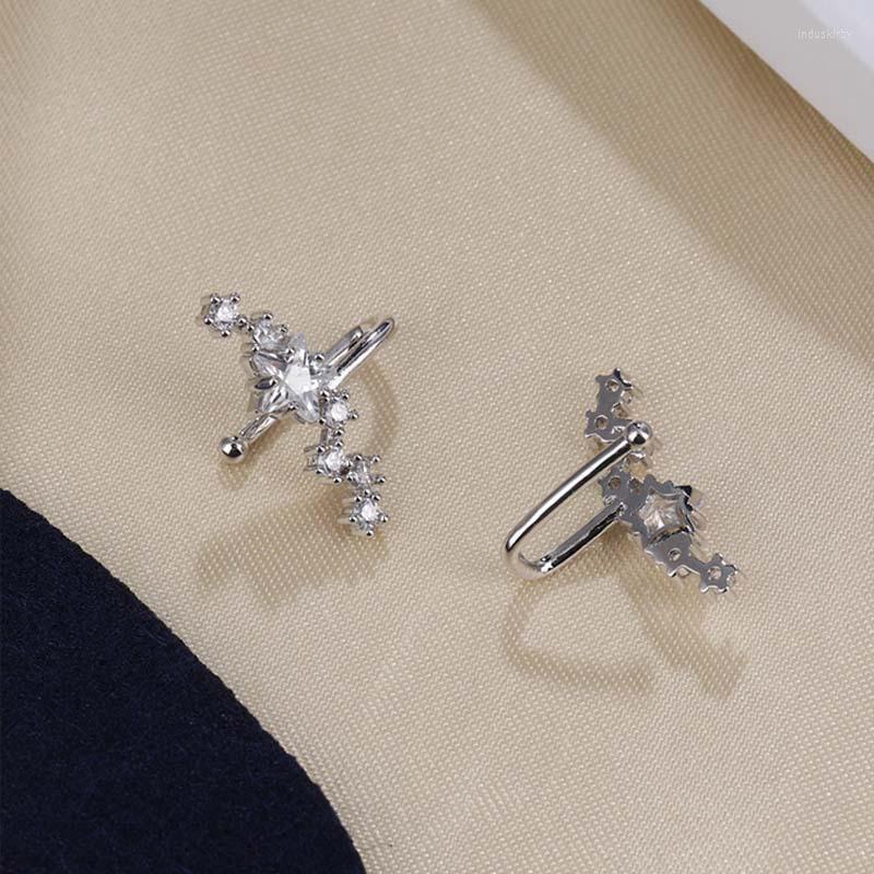 

Backs Earrings Shiny Star Zircon Silver Color Long Tassel Clip Earring For Women Girls No Piercing Pendientes Oorbellen Punk Tide Earcuff