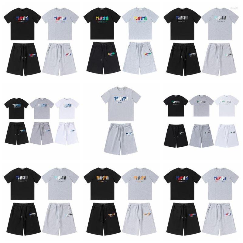 

Men' Suits Trapstar Spring Summer Men Women T Shirt Rainbow Towel Embroidery Hip Hop High Street Casual Short Sleeve Shorts Suit, 609a-black t-shirt