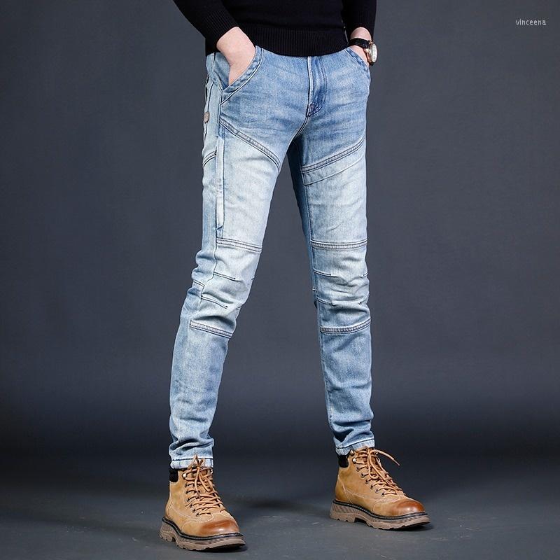 

Men's Jeans 2023 Fashion Blue Men Casual Slim Fit Pencil Pants Mens Patchwork Jean Streetwear Biker Denim Trousers