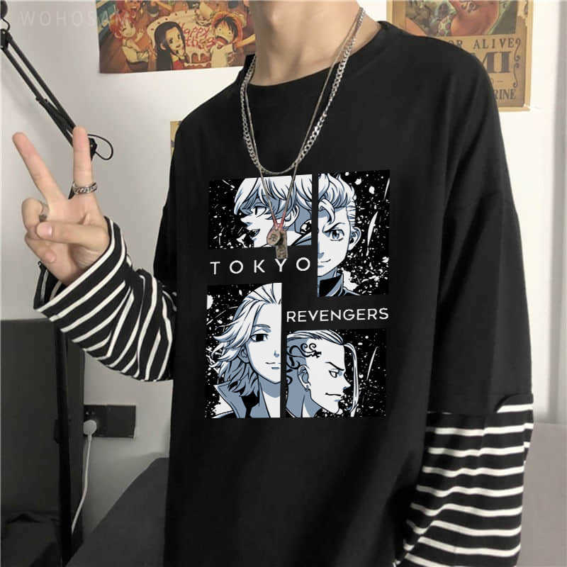 

Men' T-Shirts Japan Anime Tokyo Revengers Long Sleeve T Shirt Harajuku Cool Friends Manga Manjirou Sano Men Oversized Autumn Striped T-Shirt L230217, Auburn