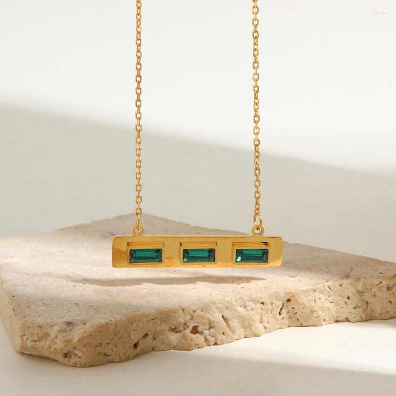 

Pendant Necklaces Uworld Geometric Green Zircon Necklace Stainless Steel Square Bar Inlaid Emerald Collares Para Mujer