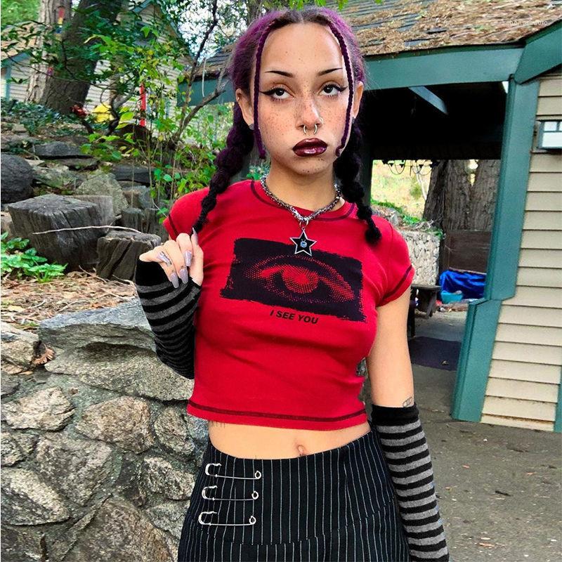 

Women' T Shirts Fashion Goth Lady T-shir Shour Sleeve With Sleever Printing Round Neck Pullover Slim Gothic Style Women T-shirt For Whole, Red