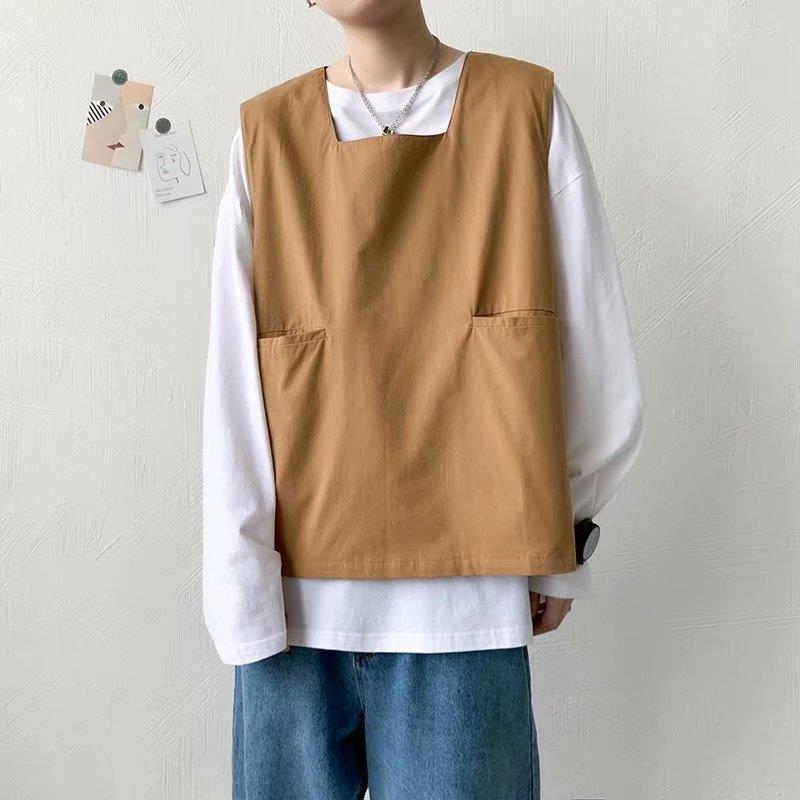 

Men's Tank Tops Fall Thin Men Vest Loose Teenager Student Big Pocket Harajuku Casual Oversized T Shirt Korean Trend Hip Hop Punk Couple, Blue