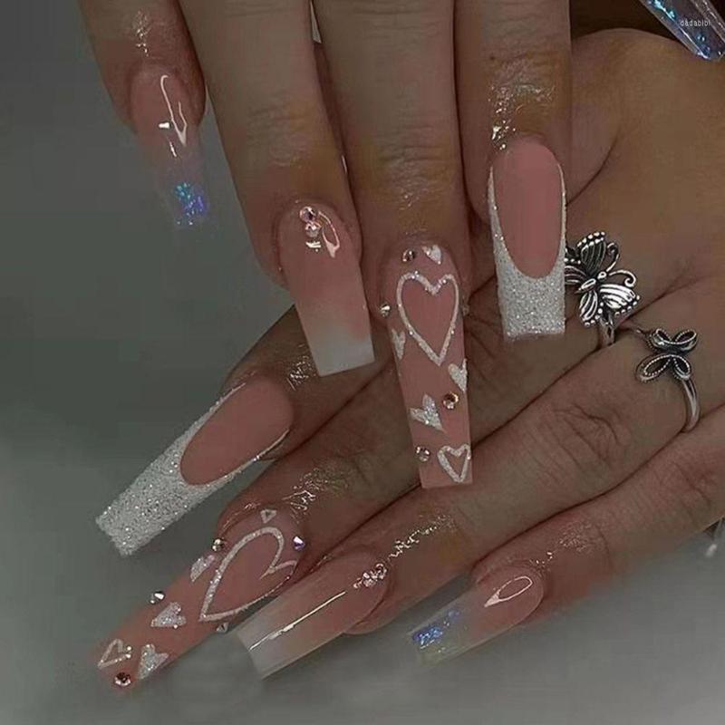 

False Nails 24pcs Artifical Fake Nail Tips With Design Detachable Press On Long Coffin Finished Piece Sticker, Only fake nails
