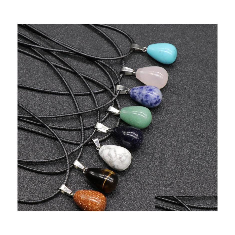

Pendant Necklaces Natural Stone Waterdrop Ball Shape Necklace Teardrop Quartz Healing Crystal Rope Chain Collar For Women Fashion Je Dhayr