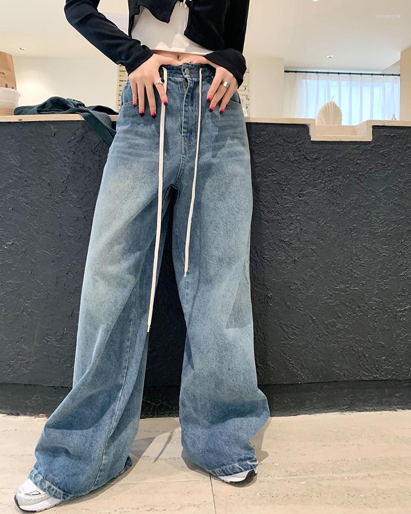 

Women' Jeans Women For Straight Loose BF 2023 Autumn Lace Up High Waist Casual Jean Female Denim Wide Leg Pants Streetwear WJ9, Blue
