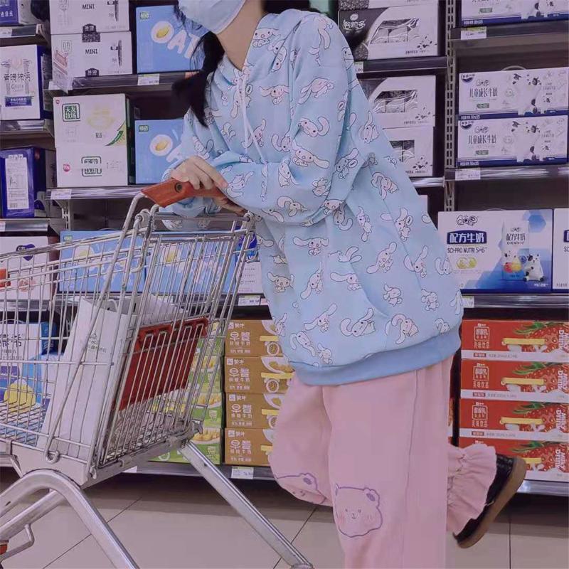 

Women' Hoodies & Sweatshirts Cute Dog Print Sweatshirt Female Harajuku Streetwear Funny Pullover Hoodie Women Blue Teens Oversize Tops Kawa