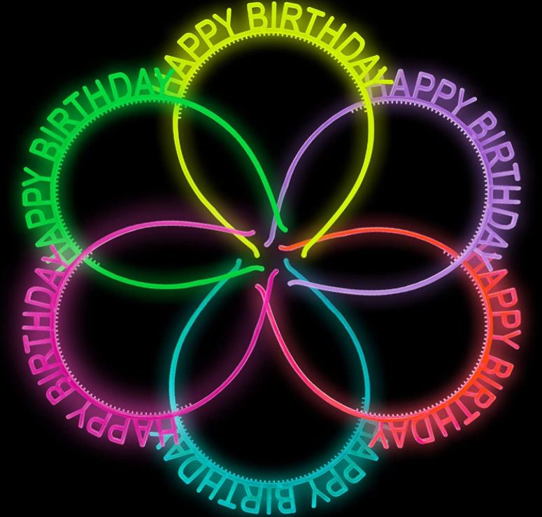 

Fluorescent Happy Birthday Headband Silk Ribbon Clear Glitter Plastic Headpiece Women Girls Glow in the Dark Crowns Hairband Tiara Neon Party Gifts, Red