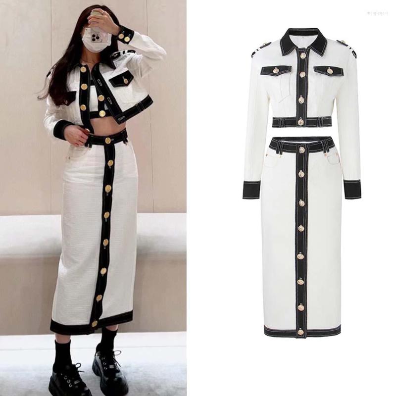 

Women' Jackets 2023 Spring And Autumn European American Stars Fashion Color Matching Jeans Short Jacket Coat Long Skirt Women' Suit, White
