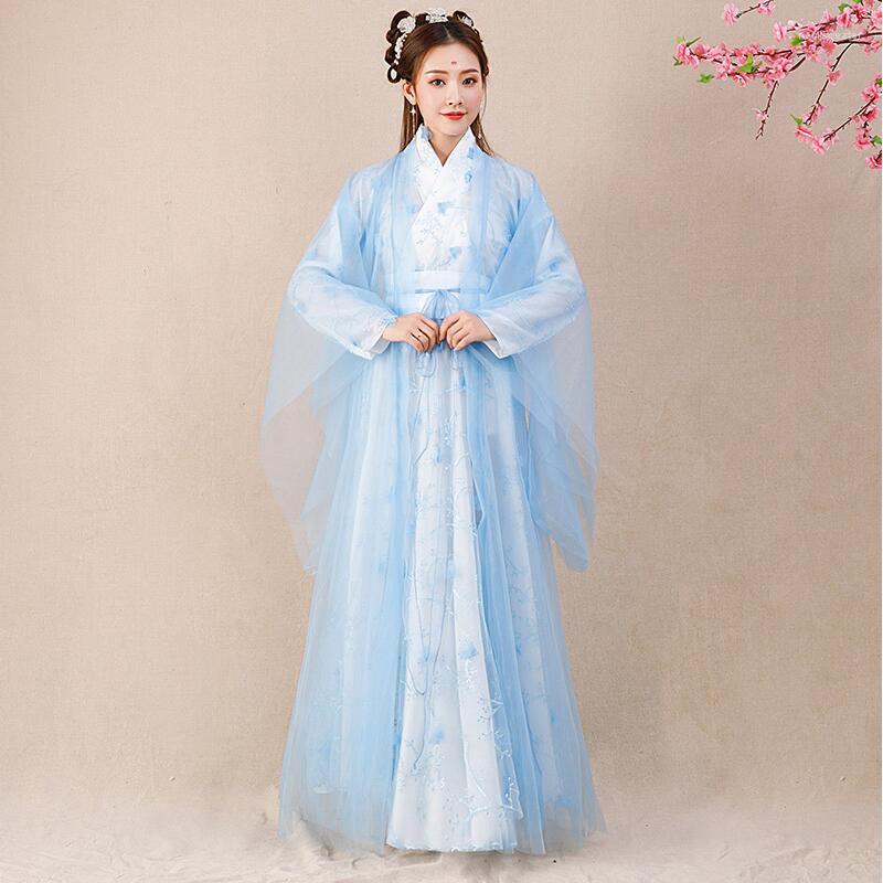 

Stage Wear Chinese Oriental Style Fairy Hanfu Costume Cosplay Dress Ancient Traditional Elegant Han Dynasty Princess Performance Clothes, Blue
