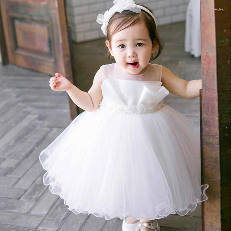 

Girl Dresses White Tulle Baby Dress Beads Lace Toddler Pageant Christening Gown Born Baptism 1 Year Birthday Tutu Outfits