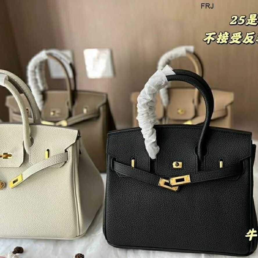 

Designer Bags Birkin Handbags Herme Tote Bag Classic Leather on Top Layer Is Versatile in Autumn Winter Leisure Commuting Workplace Full of Litchi Grain Have Logo Frj, Black