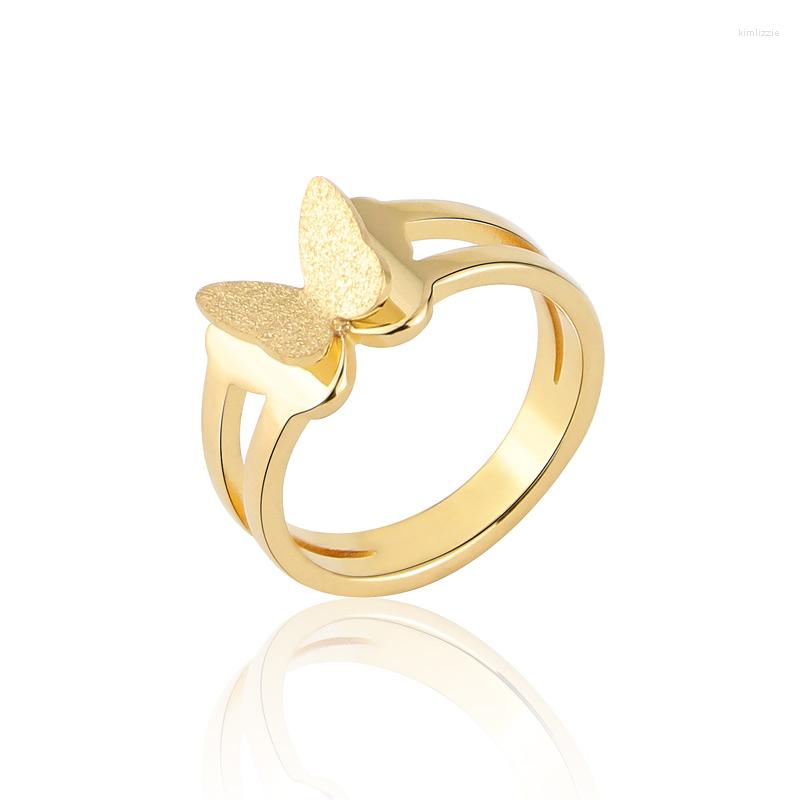 

Wedding Rings Selling Classic Stainless Steel Jewelry Frosted Butterfly Ring Woman Party Love Gft Wholesale Plating Gold Rose Color