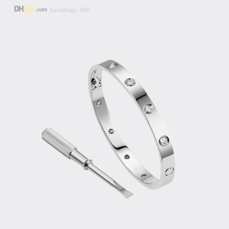 LOVE Screw Bracelet Mens Bangle Designer Bracelets For Women Silver Bracelet 10 Diamonds Luxury Jewelry Titanium Steel Gold-Plated Never Fade Not-image-842957218