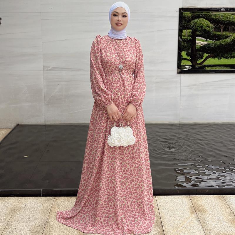 

Ethnic Clothing Women Floral Printed Long Sleeve Abaya Dubai Muslim Party Wedding Evening Gowns Elegant Femme Loose Robe Kaftan Vestidos