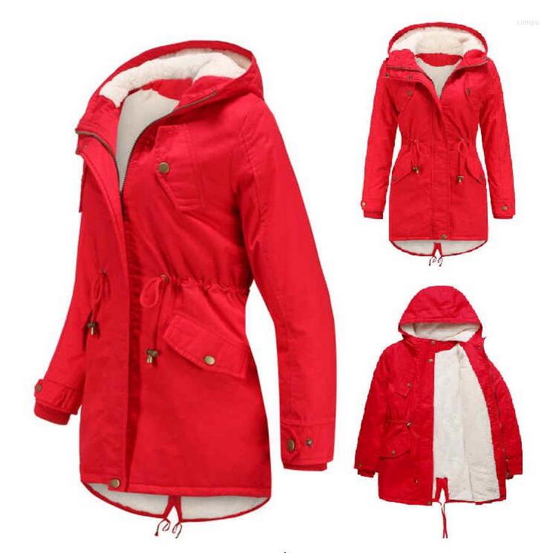 

Women's Trench Coats EU Size Cotton-Padded Poat Women's Hooded Drawstring Waist Padded Coat Winter Parkas Female Overcoats, Green